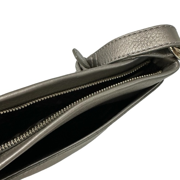 Cole Haan Metallic Pewter Leather Crossbody and Matching Wristlet Keyholder - Picture 6 of 10